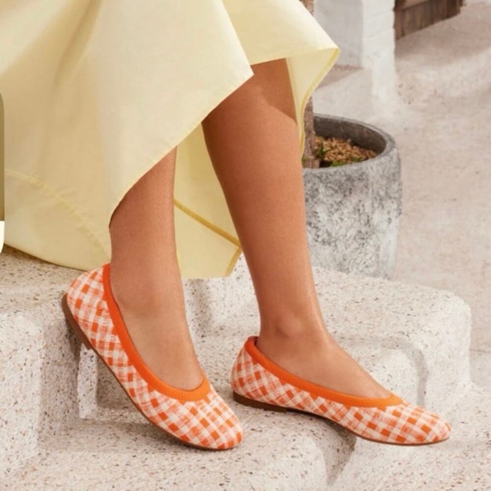 VIVAIA NEW Women's 43 US 11 Claire Round Toe Ballet Flat Citrus Orange Gingham
